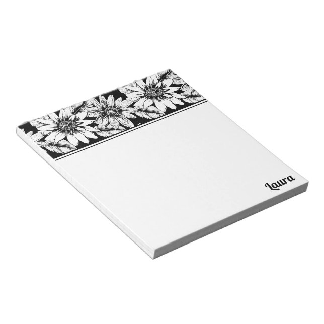 Bloc De Notas Coloca tu propio | Flores Con Nombre Notepad (Lado Derecho)