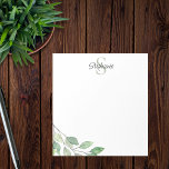 Bloc De Notas Color de agua del nombre del monograma personaliza<br><div class="desc">Esta pancarta personalizada está decorada con follaje en tonos verdes. Personalizable fácil con su nombre y monograma. Utilice la Herramienta de diseño para cambiar el tamaño, estilo o color del texto. A medida que creamos nuestra obra de arte no encontrarás esta imagen exacta de otros diseñadores. Acuarela original © Michele...</div>
