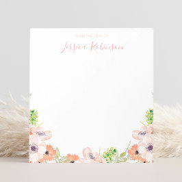 Bloc De Notas Color de agua rosa Floral Boho personalizado