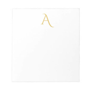 Bloc De Notas Color Dorado Monograma Inicial Profesional Blanco