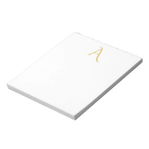 Bloc De Notas Color Dorado Monograma Inicial Profesional Blanco