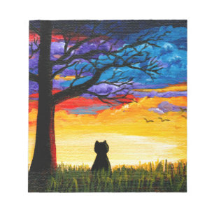 Bloc De Notas Colorful Cat Oak Tree Landscape Creationarts
