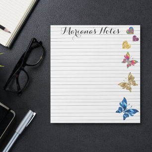 Bloc De Notas Colorful hearts and butterflies background, custom