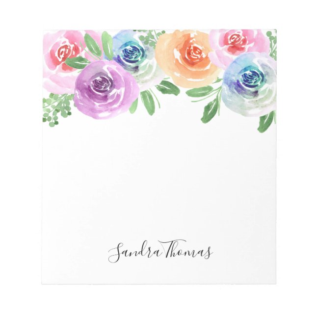Bloc De Notas Colorida acuarela floral personalizada notepad (Frente)