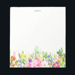 Bloc De Notas Colorida acuarela Primavera florecimiento floral<br><div class="desc">Almohadilla de notas colorida y caprichosa con peonías acuarelas,  tulipanes y otras flores. Será un acento femenino perfecto para tu oficina.</div>