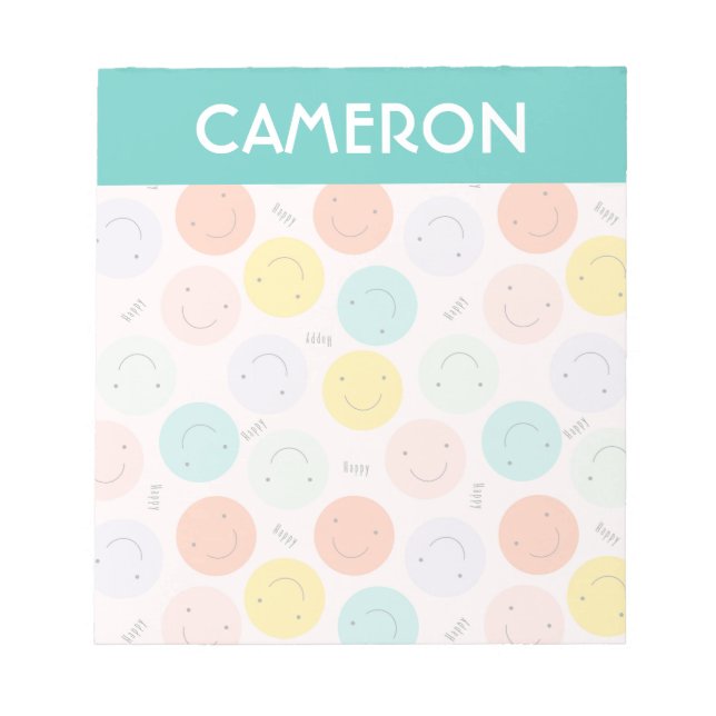 Bloc De Notas Colorido Patrón sonriente de cara feliz (Frente)