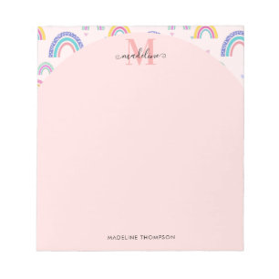 Bloc De Notas Coloridos corazones arcoiris monograma de color ro