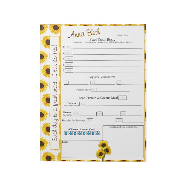 Bloc De Notas Combustible su cuerpo 6 veces al día Rastreador de (Lado Izquierdo)