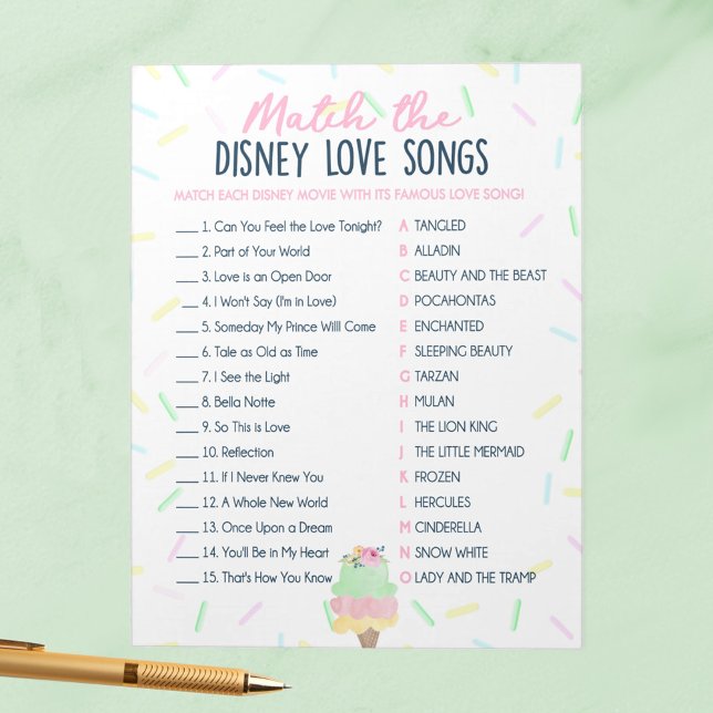 Bloc De Notas Compite con el paquete de juego Love Songs Ice Cre (Match the Love Songs Ice Cream Scooped Up Bridal Shower Game Pack of 40 Answer Sheets)