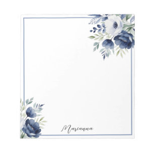 Bloc De Notas Comprimido azul y floral blanco