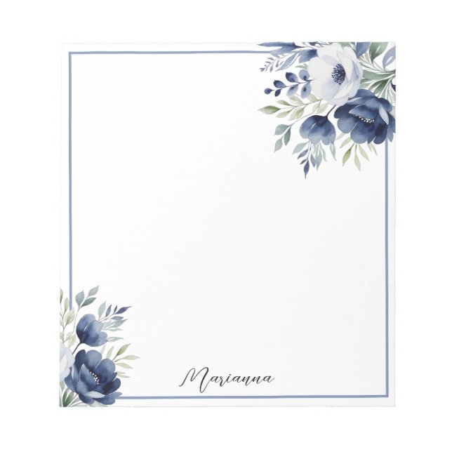 Bloc De Notas Comprimido azul y floral blanco (Frente)