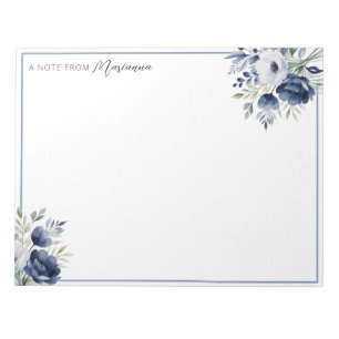 Bloc De Notas Comprimido azul y floral blanco