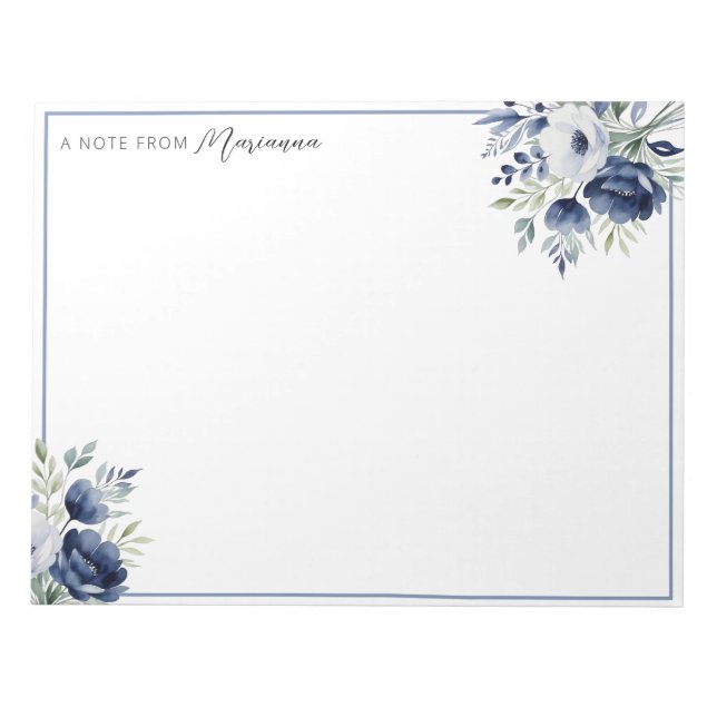 Bloc De Notas Comprimido azul y floral blanco (Frente)