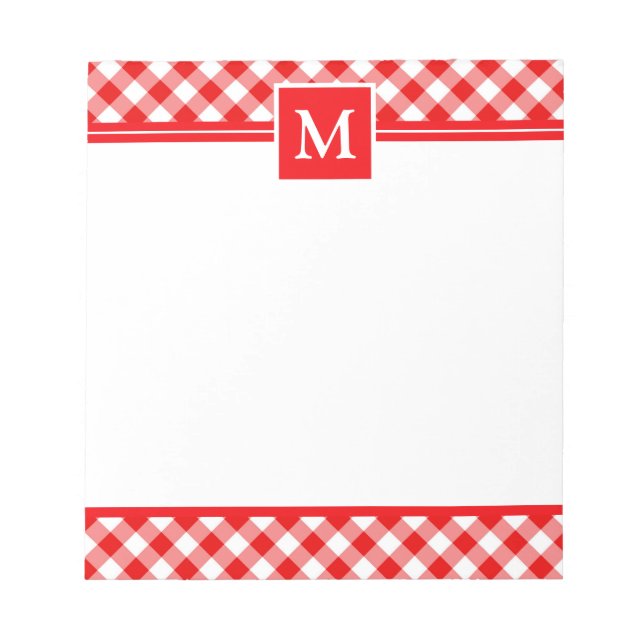 Bloc De Notas Comprobación de gingham roja Monograma  (Frente)