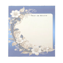 Bloc de notas con adorno floral blanco azulado
