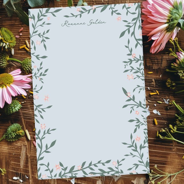 Bloc de notas con el nombre CUSTODIA del marco flo (Pretty Pink Floral Frame CUSTOM NAME Notepad
)