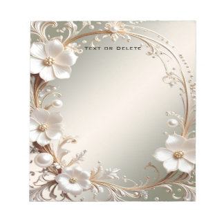Bloc de notas con marco floral blanco ornamentado
