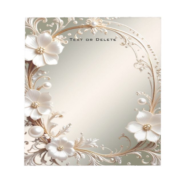 Bloc de notas con marco floral blanco ornamentado (Frente)