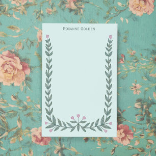 Bloc de notas con nombre CUSTOM de marco floral de