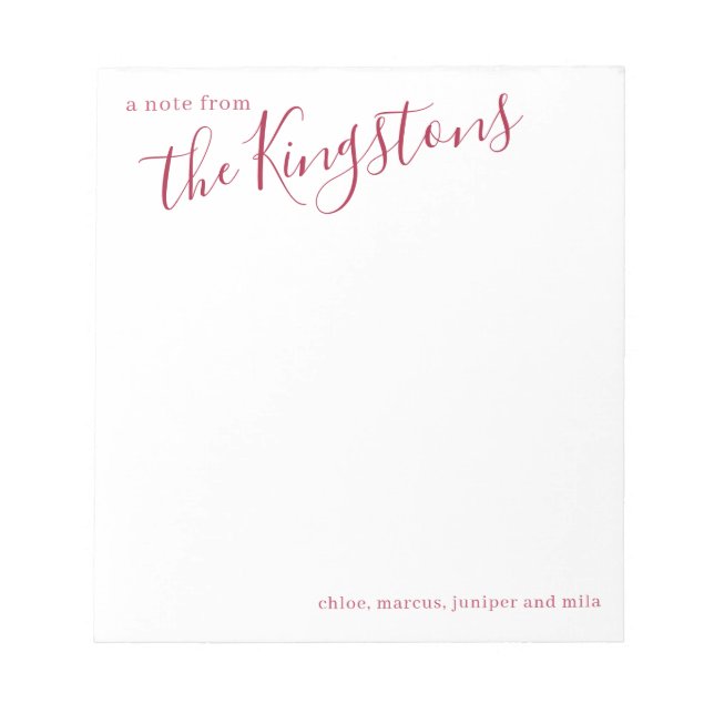 Bloc de notas con nombre de familia de cartón (Frente)