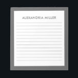 Bloc de notas con nombre gris Minimalista personal<br><div class="desc">Manténgase organizado y con estilo con esta pancarta gris personalizada. El diseño minimalista muestra su nombre con un tipo de letra simple pero elegante en la parte superior de la página, mientras que el papel alineado le ayuda a mantener sus pensamientos en orden. El fondo gris aporta un toque de...</div>