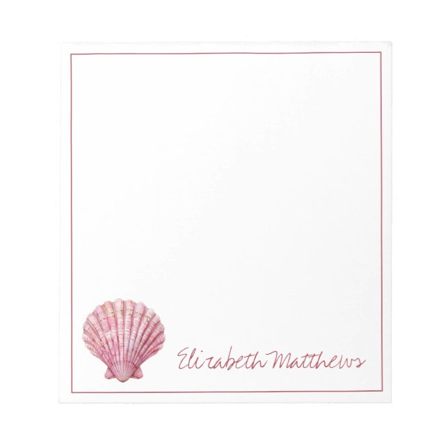 Bloc De Notas Concha de mar rosa costera en Blanco Personalizado (Frente)