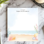 Bloc De Notas Conchas y arena Playa Océano Nombre personalizado<br><div class="desc">Escapa a la orilla con esta libreta personalizada y tranquilizadora. Una escena serena de playa, completa con arena, olas suaves, conchas y vegetación sutil, decora el borde inferior. Los colores pastel suaves evocan una sensación de tranquilidad. Personaliza esta libreta con tu propio texto para un toque personal. Perfecta para anotar...</div>