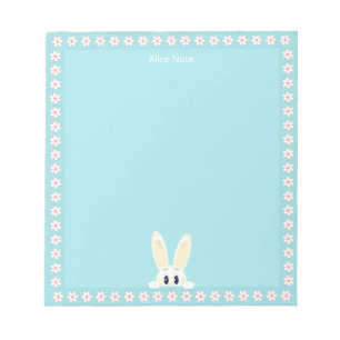 Bloc De Notas Conejito Blanco Adorable & Flores Blancas en Simpl