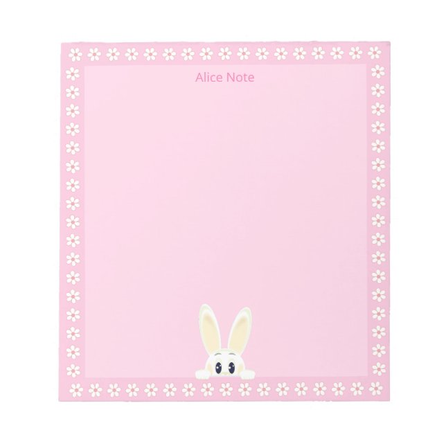 Bloc De Notas Conejito blanco lindo y flores blancas en simple (Frente)