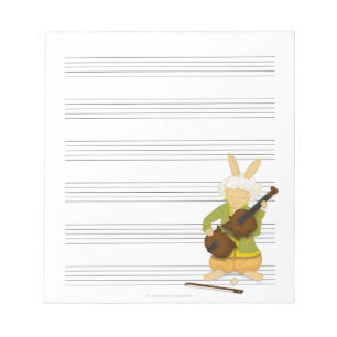 Bloc De Notas Conejo con papel de manuscrito de música en violín