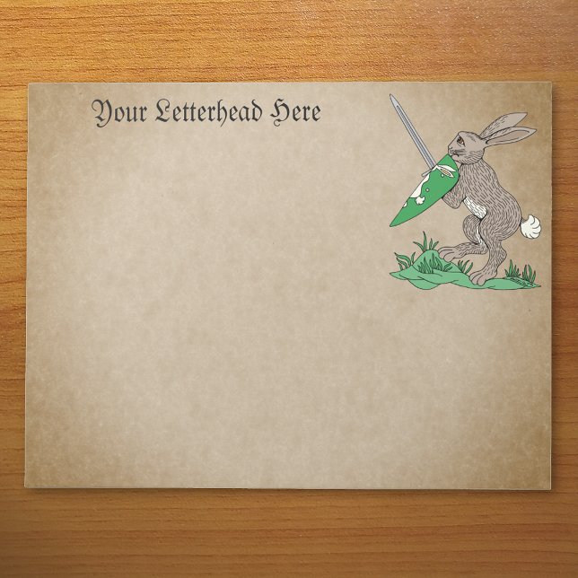 Bloc De Notas Conejo de Guerreros Medievales (Medieval Warrior Rabbit Notepad on Desk)