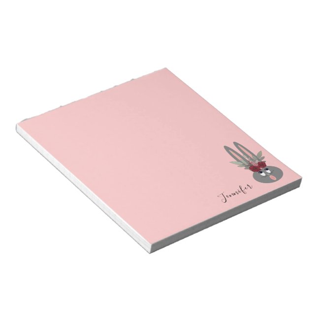 Bloc De Notas Conejo de Pascua Rosa Cute Personalizado (Lado Derecho)