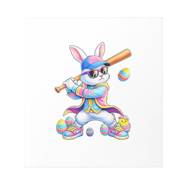 Bloc De Notas Conejo divertido de teñido de nudos béisbol Pascua (Frente)