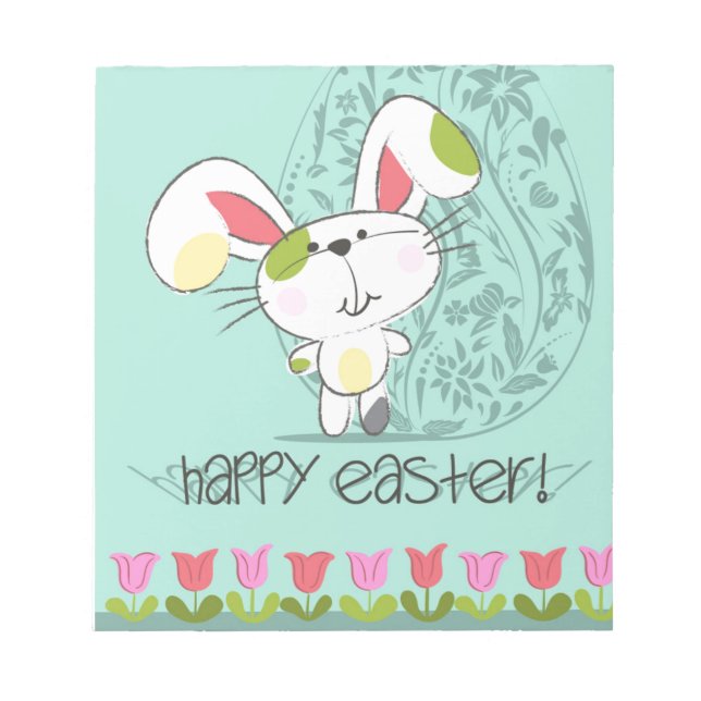 Bloc De Notas Conejo personalizado Cute Blue Happy Easter (Frente)