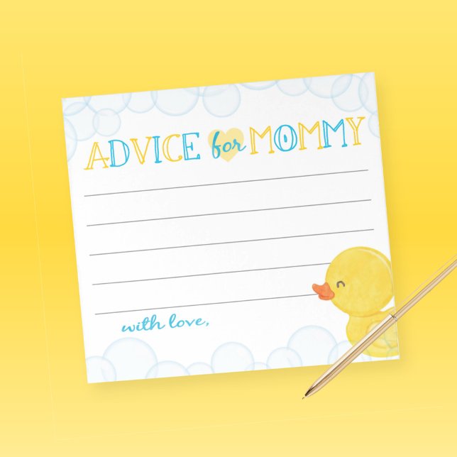 Bloc De Notas Consejos de Baby Shower de mami Rubber Duck (Advice For Mommy Watercolor Rubber Duck Baby Shower Advice Card Note Sheet)