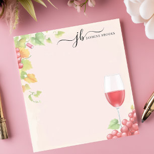 Bloc De Notas Copo de vino tinto chic personalizado con uvas acu
