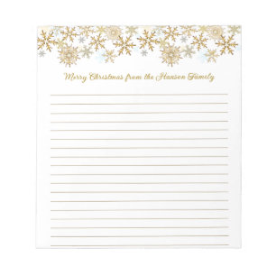 Bloc De Notas Copos de nieve dorados Feliz Navidad en curso