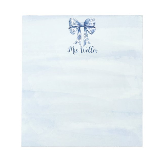 Bloc De Notas Coqueta azul personalizada bow nuevo profesor (Frente)