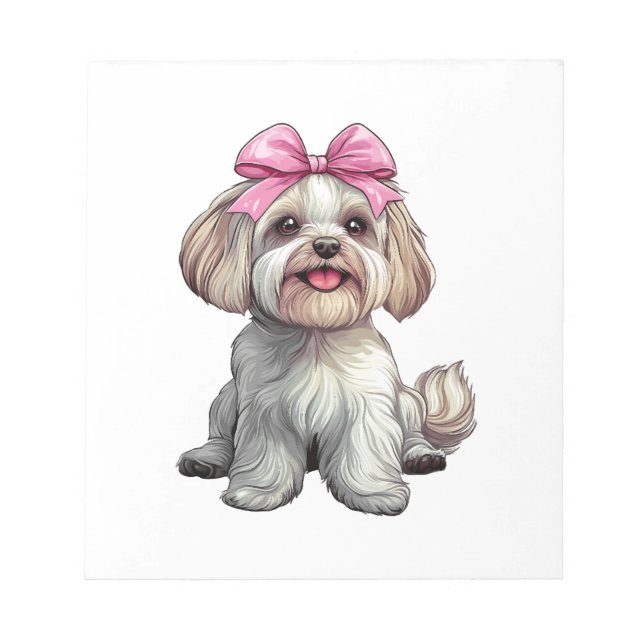 Bloc De Notas Coqueta Bow Havanese Perro Mamá Chica Rosa (Frente)