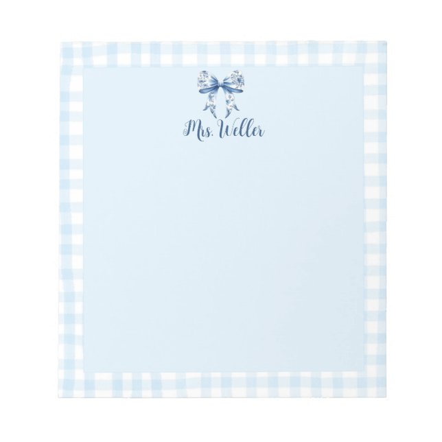 Bloc De Notas Coqueta floral azul personalizada Elegante Bow (Frente)