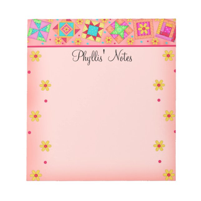 Bloc De Notas Coral Naranja Patchwork QuilBlock Art (Frente)