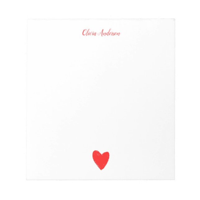 Bloc De Notas Corazón de amor rojo personalizado (Frente)