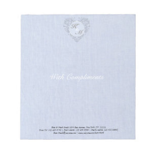 Bloc De Notas Corazón de Damasco de Linen SkyChic HeartyBlue