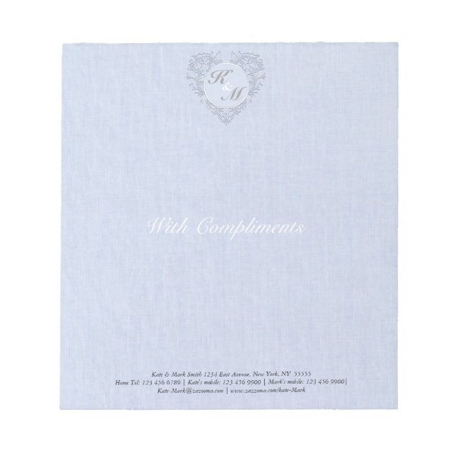 Bloc De Notas Corazón de Damasco de Linen SkyChic HeartyBlue (Frente)