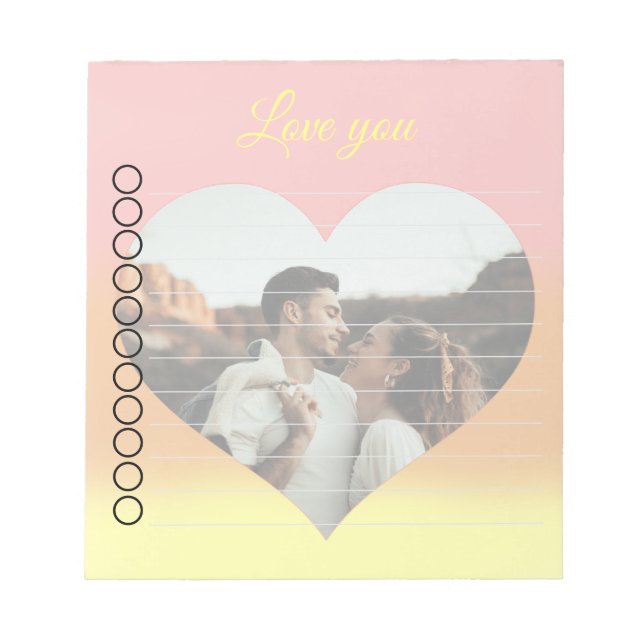 Bloc De Notas Corazón de la foto Amanecer romántico (Frente)