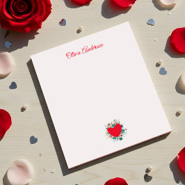 Bloc De Notas Corazón floral de acuarela Día de San Valentín Nom