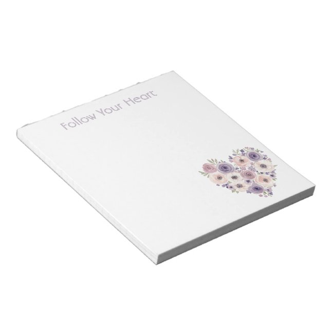 Bloc De Notas Corazón floral rosa púrpura blanco (Lado Derecho)