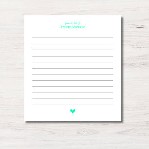 Bloc De Notas Corazón minimalista verde espuma de mar con nombre