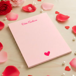 Bloc De Notas Corazón Rosa Rubor Día de San Valentín Nombre Pers