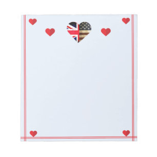 Bloc De Notas Corazones británicos americanos de la bandera